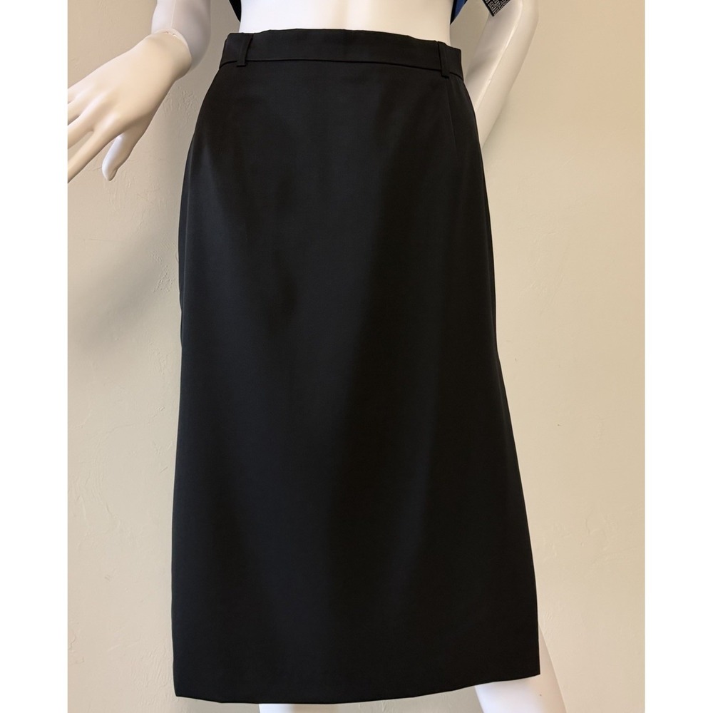 Classic ESCADA Black Pure‎ Wool Midi Pencil Skirt High Rise  with slit size 36 - Picture 2 of 15